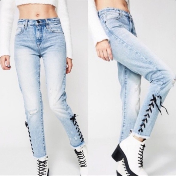 Blank NYC Denim - Blank NYC High Rise Tapered Lace Up Raw Hem Jeans